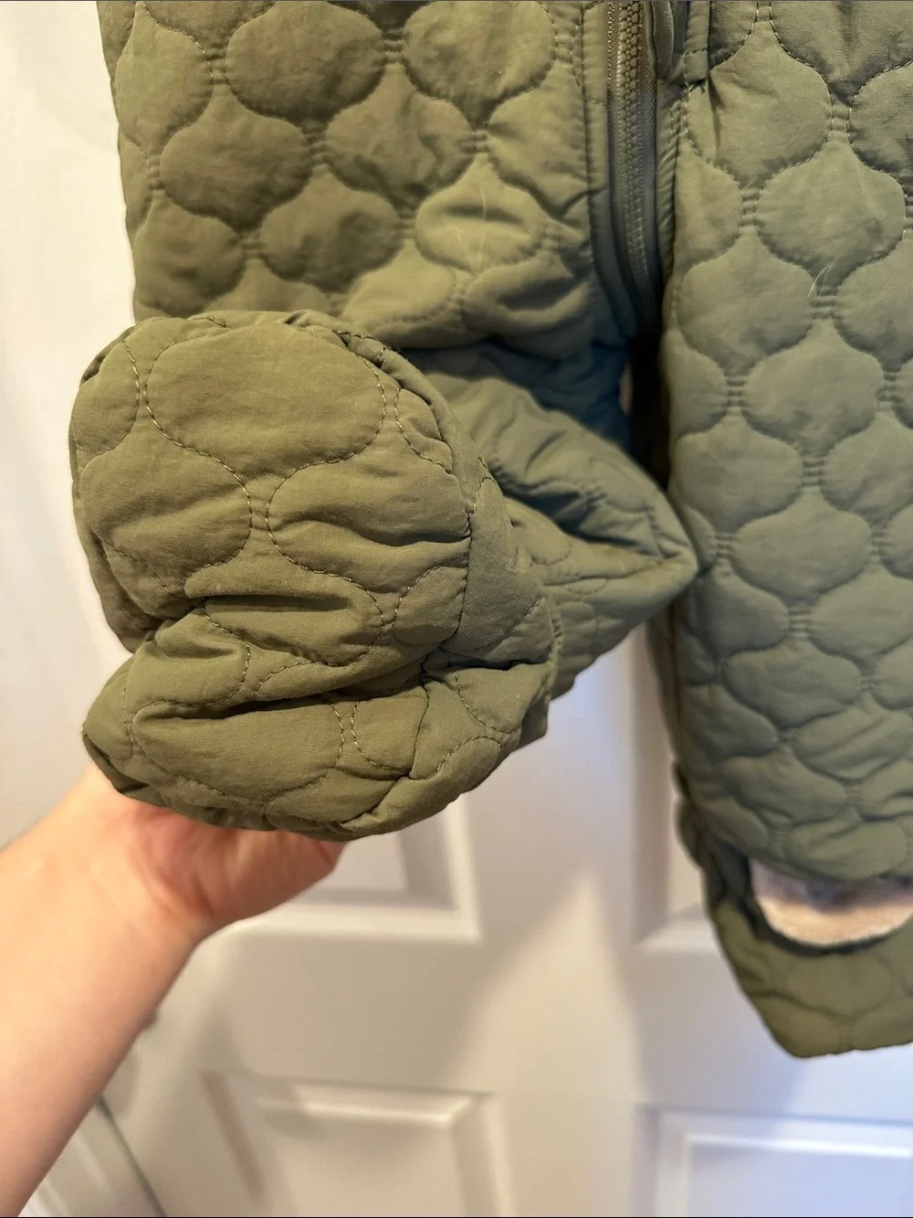 First Impressions Olive Green Quilted Footed One-Piece with Hood